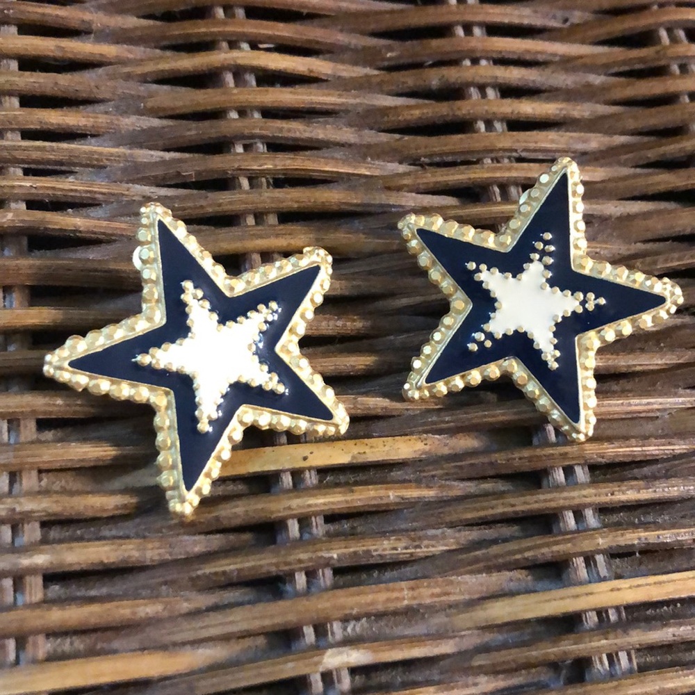Vintage J Anna Young navy and cream star earrings